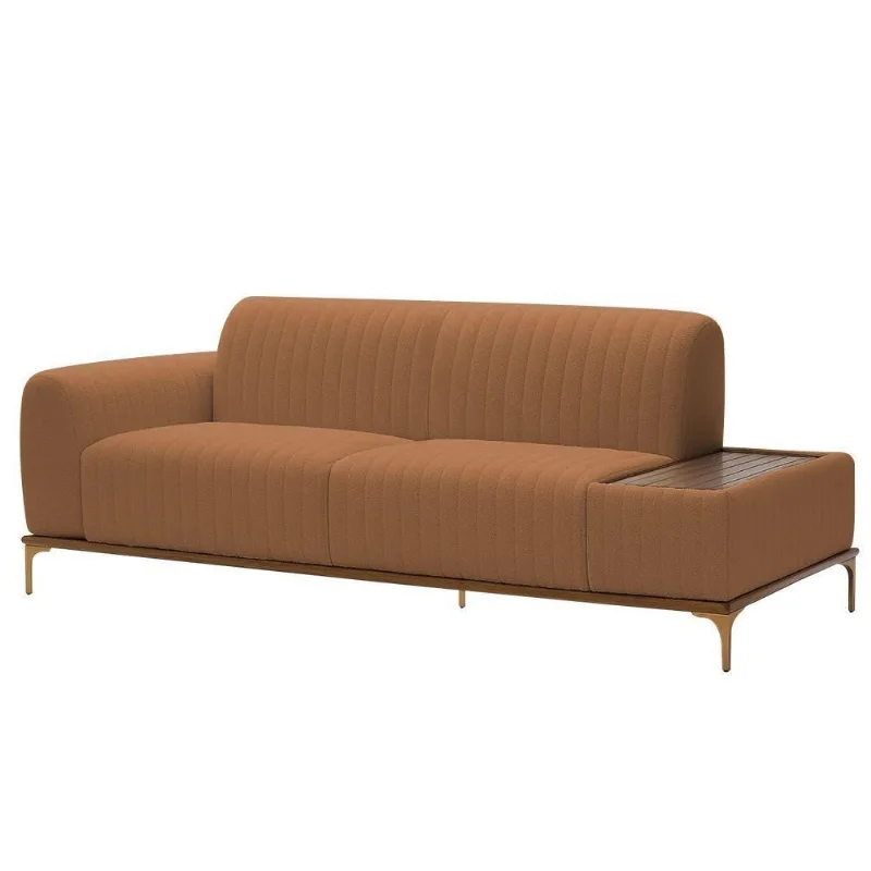 Sofá Molino 3 Lugares 210cm C/mesa Auxiliar Esquerdo Pés Ouro.f Bouclé Terracota - Nexta Casa - Nexta Casa