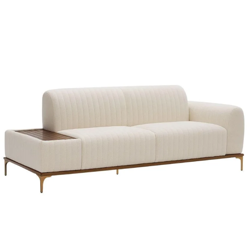 Sofá Molino 3 Lugares 210cm C/mesa Auxiliar Direito Pés Ouro.f Bouclé Off White - Nexta Casa - Nexta Casa