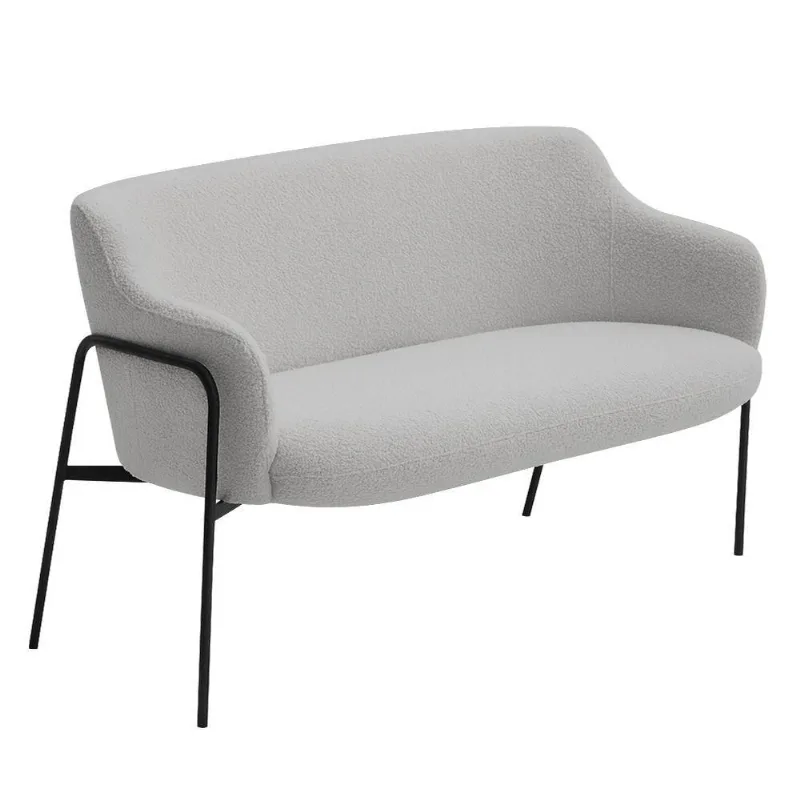 Sofá Namoradeira 02 Lugares 130cm Jade Base Preto Bouclé Cinza Claro - Nexta Casa - Nexta Casa