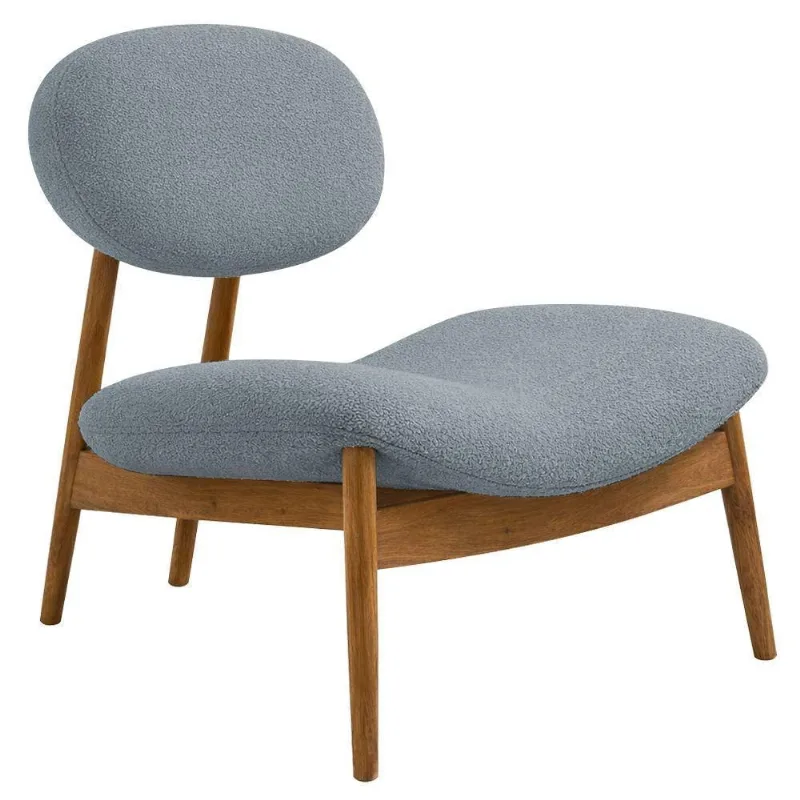 Poltrona Decorativa Yves Base Madeira Castanho Bouclé Azul Claro - Nexta Casa