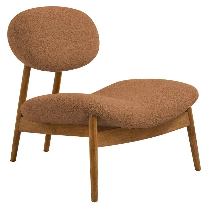 Poltrona Decorativa Yves Base Madeira Castanho Bouclé Terracota - Nexta Casa