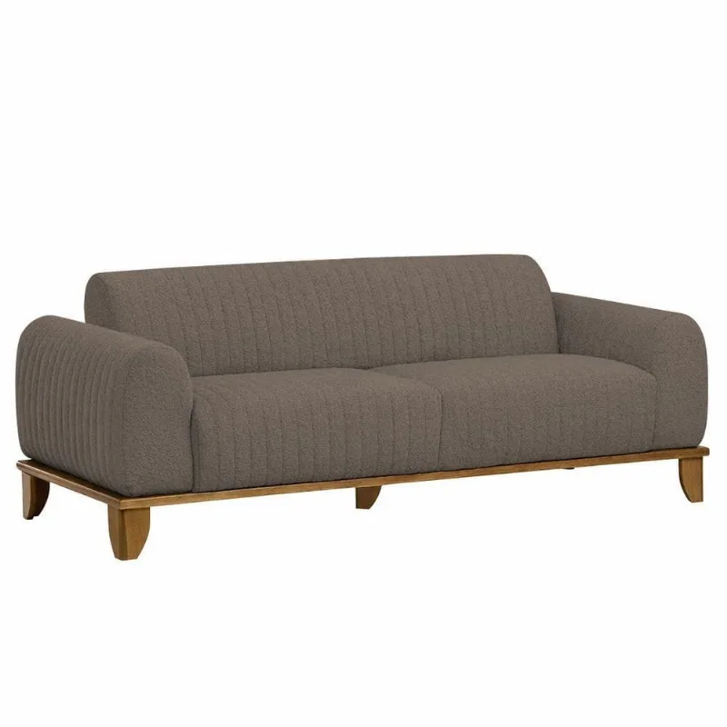 Sofá Molino 3 Lugares 210cm Pés Madeira Castanho Bouclé Marrom - Nexta Casa - Nexta Casa