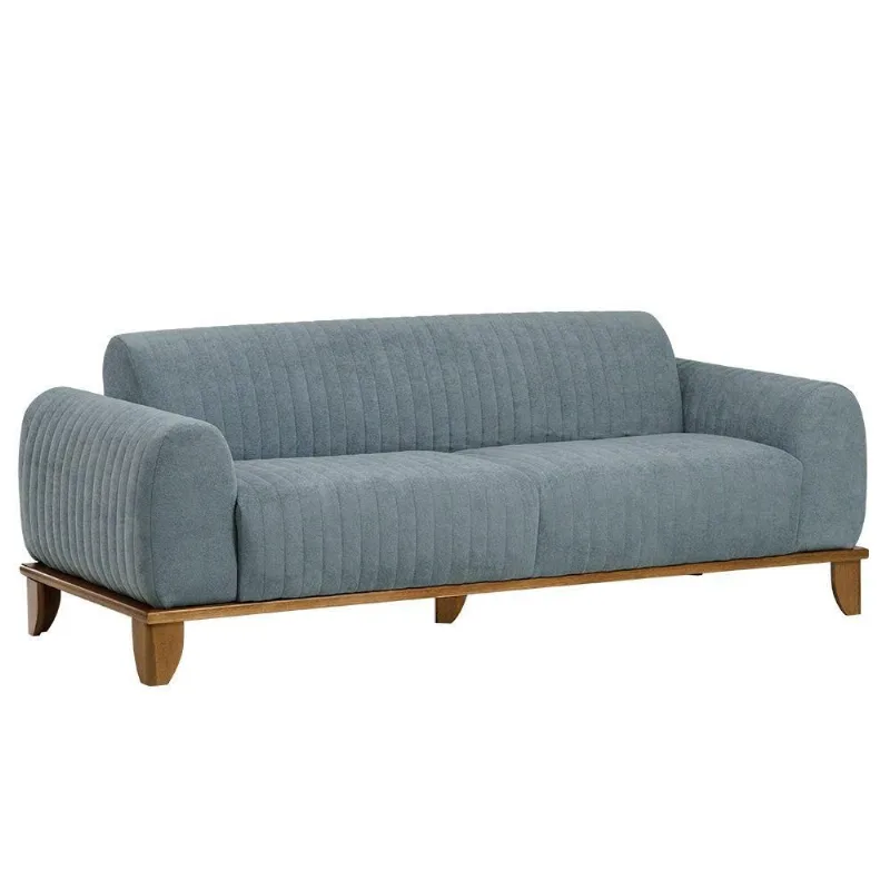 Sofá Molino 3 Lugares 180cm Pés Madeira Castanho Bouclé Azul Claro - Nexta Casa - Nexta Casa