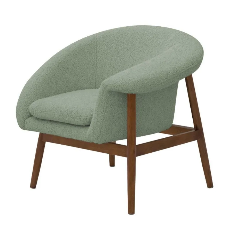 Poltrona Decorativa Yumi Base Madeira Braço Esquerdo Bouclé Verde Claro - Nexta Casa