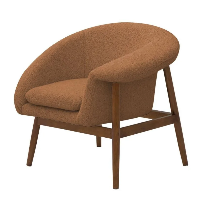 Poltrona Decorativa Yumi Base Madeira Braço Esquerdo Bouclé Terracota - Nexta Casa