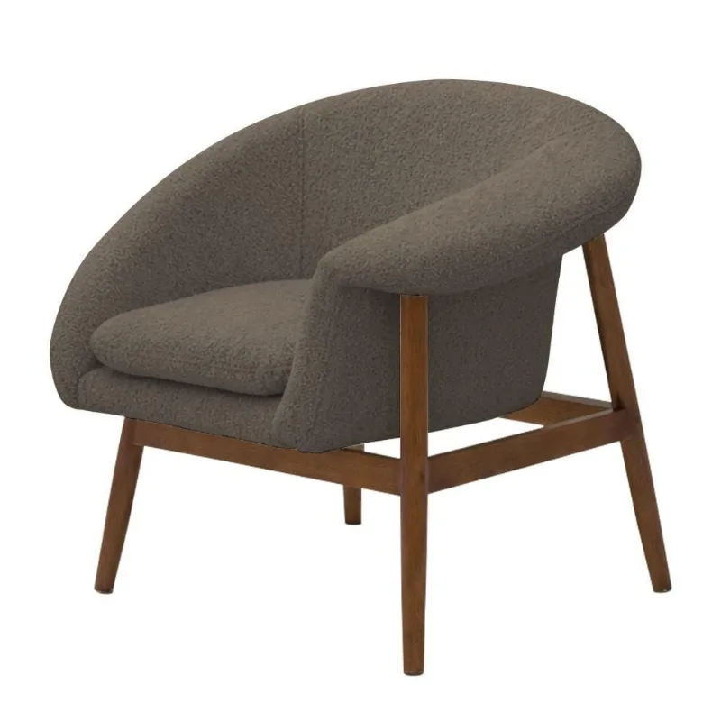 Poltrona Decorativa Yumi Base Madeira Braço Esquerdo Bouclé Marrom - Nexta Casa