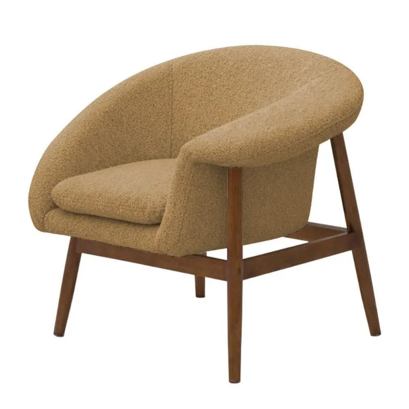 Poltrona Decorativa Yumi Base Madeira Braço Esquerdo Bouclé Camel - Nexta Casa