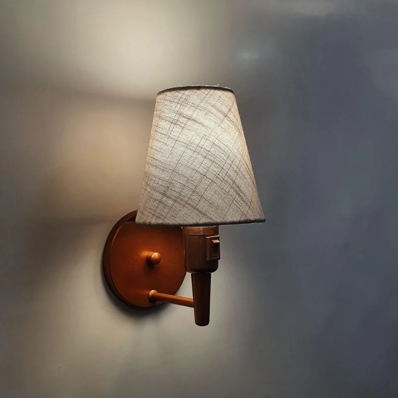 Arandela Cone Md-2013 Cobre Com Liga E Desliga Cúpula Tecido Rustico Cinza Bivolt