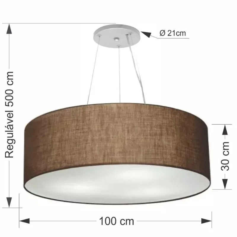 Lustre Pendente Cilíndrico Cúpula Em Tecido 100X30Cm Café Bivolt - Vivare Brasil Iluminação