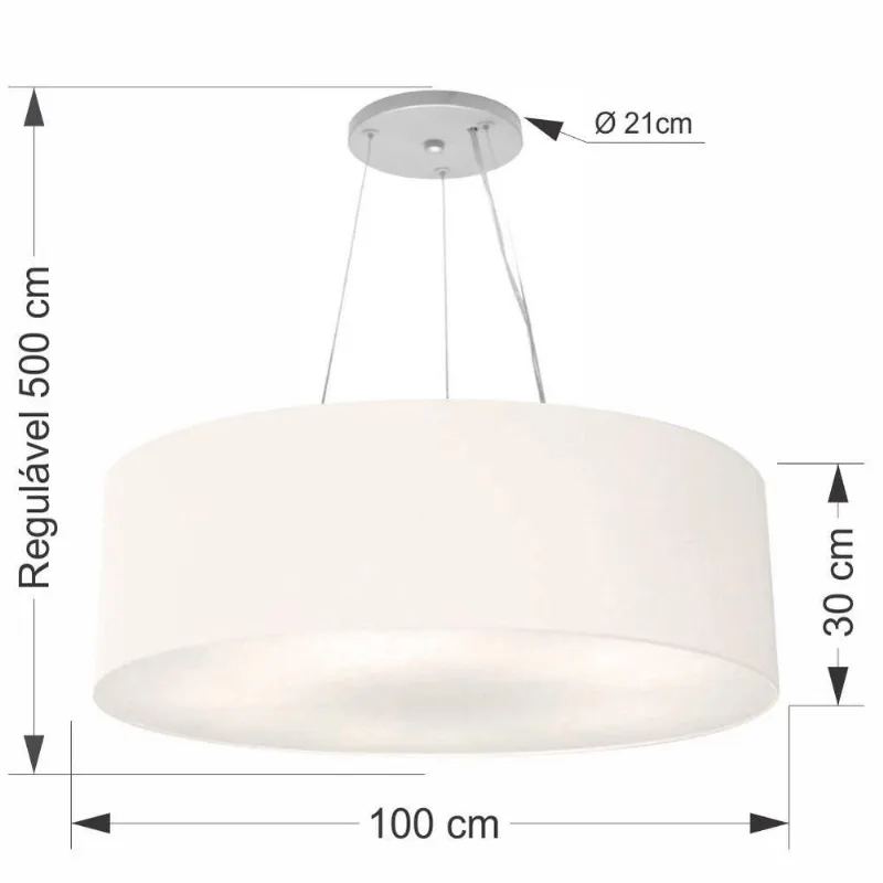 Lustre Pendente Cilíndrico Cúpula Em Tecido 100X30Cm Branco Bivolt - Vivare Brasil Iluminação