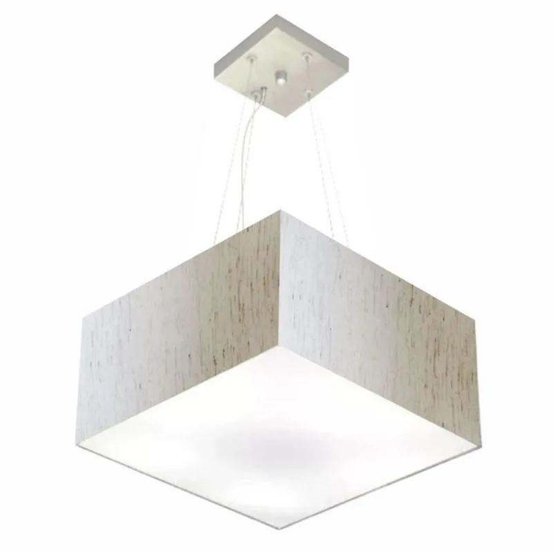 Pendente Quadrado Linho Bege Mj-4005 - Vivare Brasil Iluminação