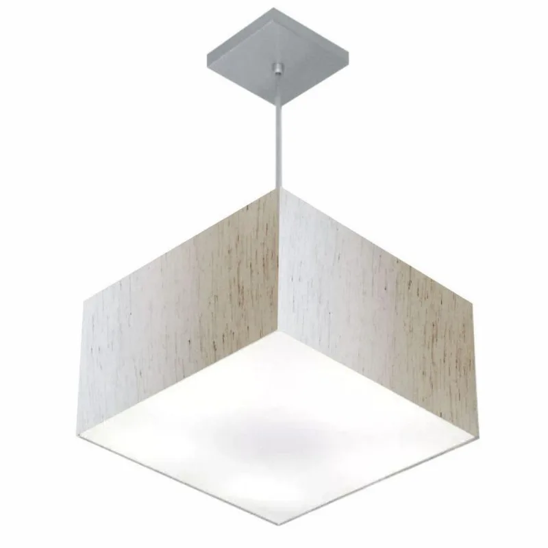 Pendente Quadrado Linho Bege Mj-4020 - Vivare Brasil Iluminação