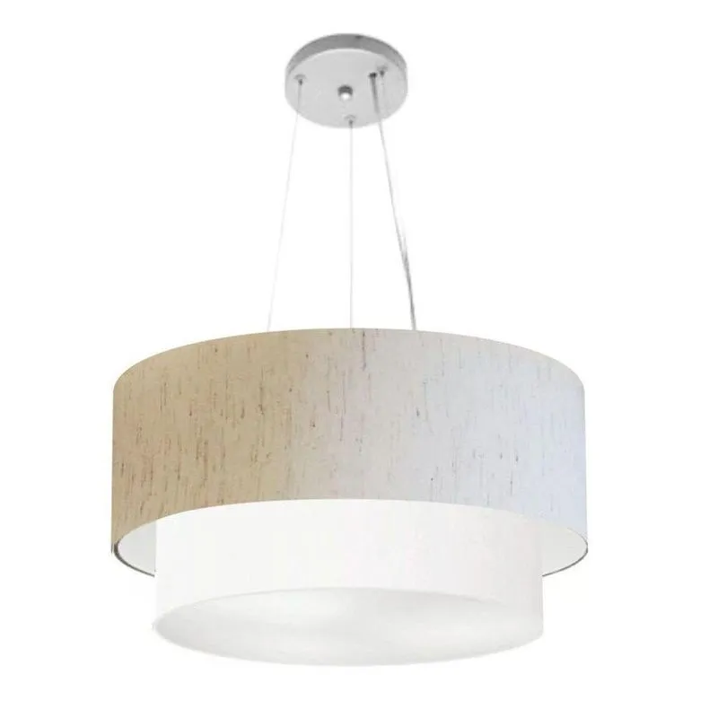 Pendente Cilíndrico Linho Bege E Branco Mj-4061
