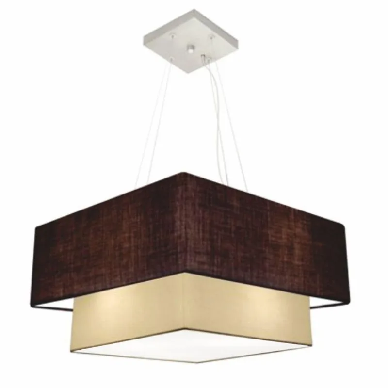 Pendente Quadrado Café E Bege Mj-4066 Para Mesa De Jantar