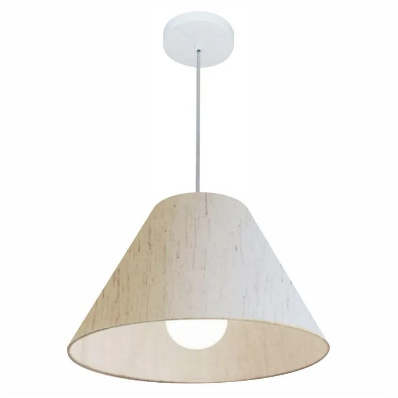 Pendente Cone Linho Bege Mj-4078 Para Mesa De Jantar E Estar