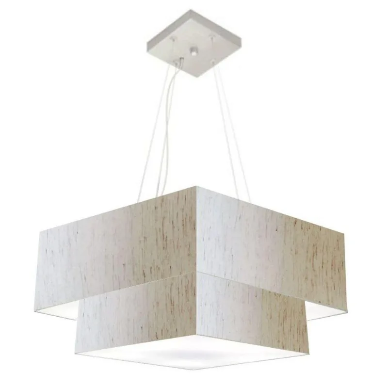 Pendente Quadrado Linho Bege Mj-4083 - Vivare Brasil Iluminação