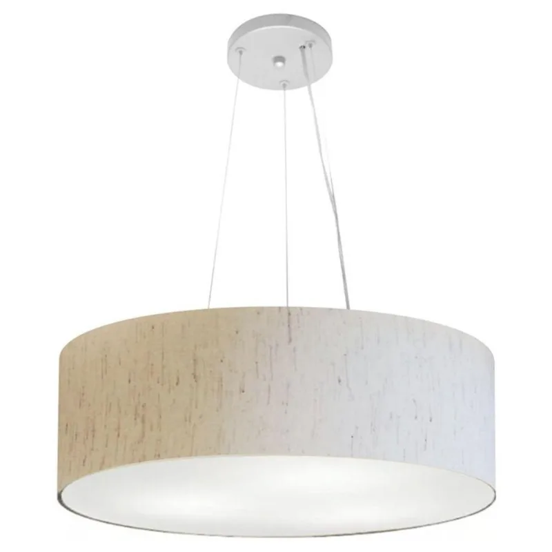 Pendente Cilíndrico Linho Bege Mj-4134 Para Mesa De Jantar E Estar