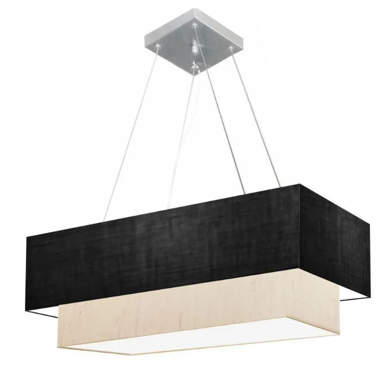 Pendente Retangular Preto E Linho Bege Mj-4138 - Vivare Brasil Iluminação