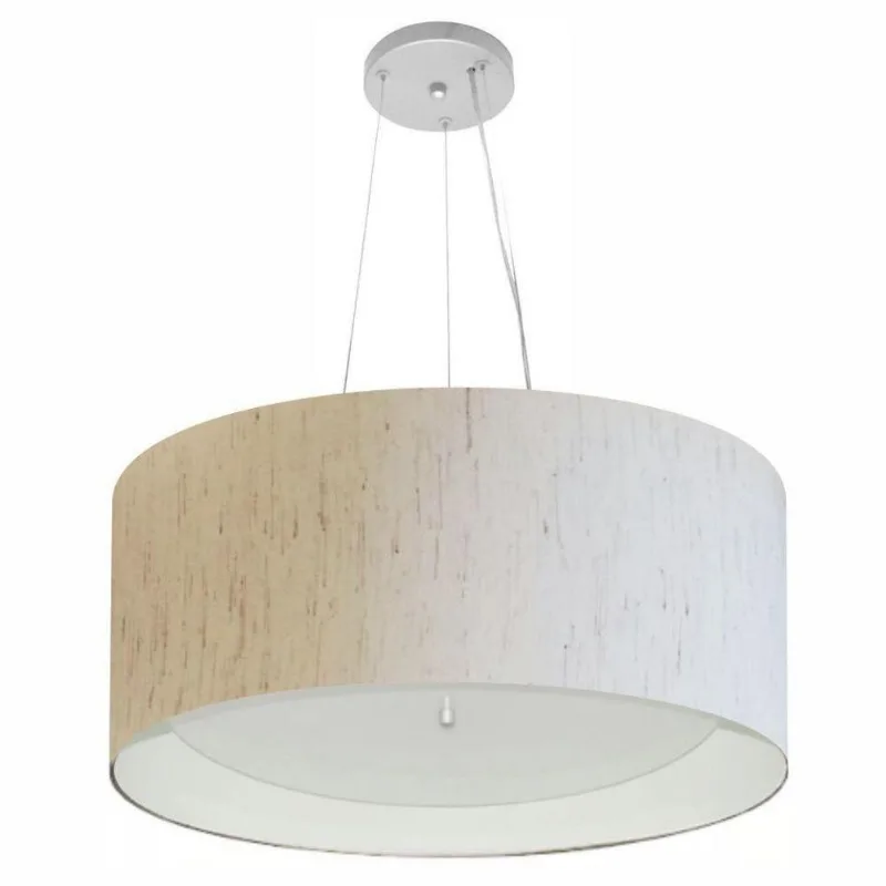 Pendente Cilíndrico Linho Bege e Branco Mj-4145