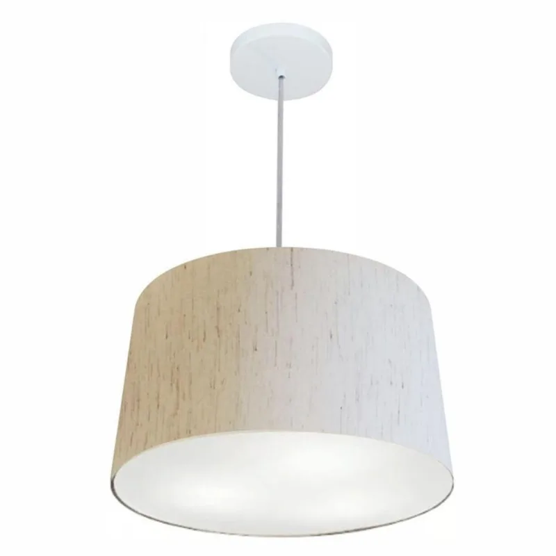 Pendente Cone Linho Bege Mj-4156 Para Mesa De Jantar E Estar