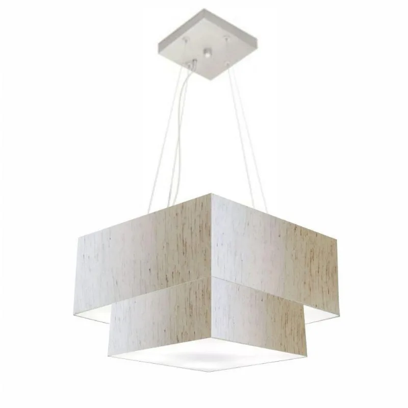 Pendente Quadrado Linho Bege Mj-4157 - Vivare Brasil Iluminação