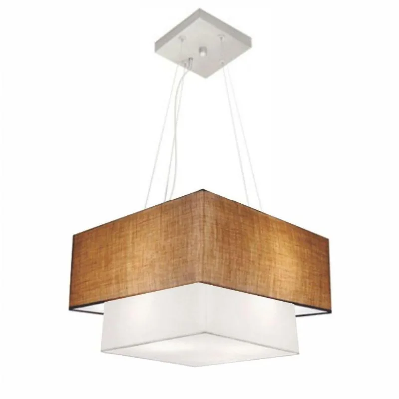 Pendente Quadrado Palha E Branco Mj-4157 - Vivare Brasil Iluminação