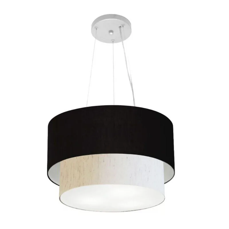 Pendente Cilíndrico Preto E Linho Bege Mj-4158