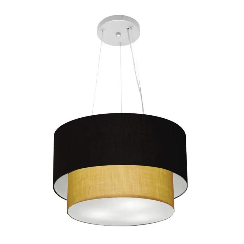 Pendente Cilíndrico Preto E Palha Mj-4158