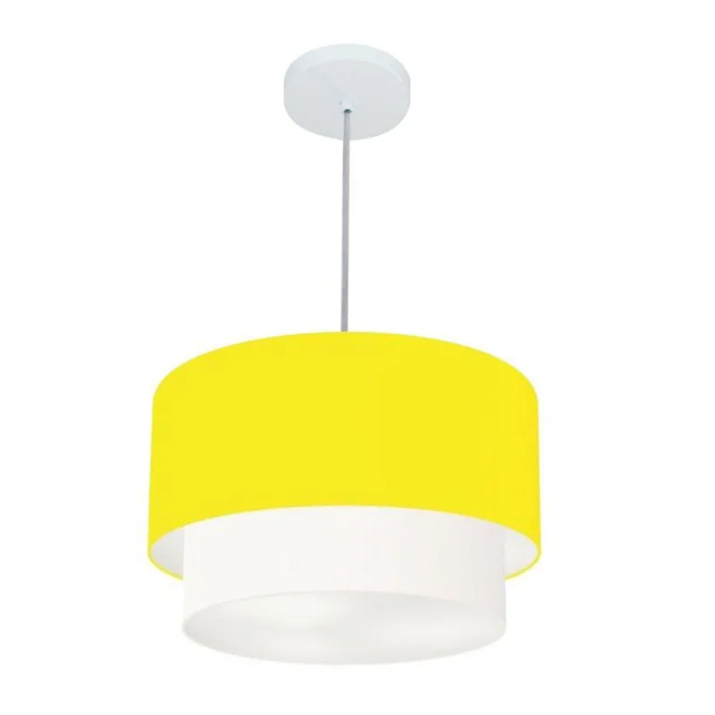 Pendente Cilíndrico Amarelo E Branco Mj-4159 Para Mesa De Jantar E Estar