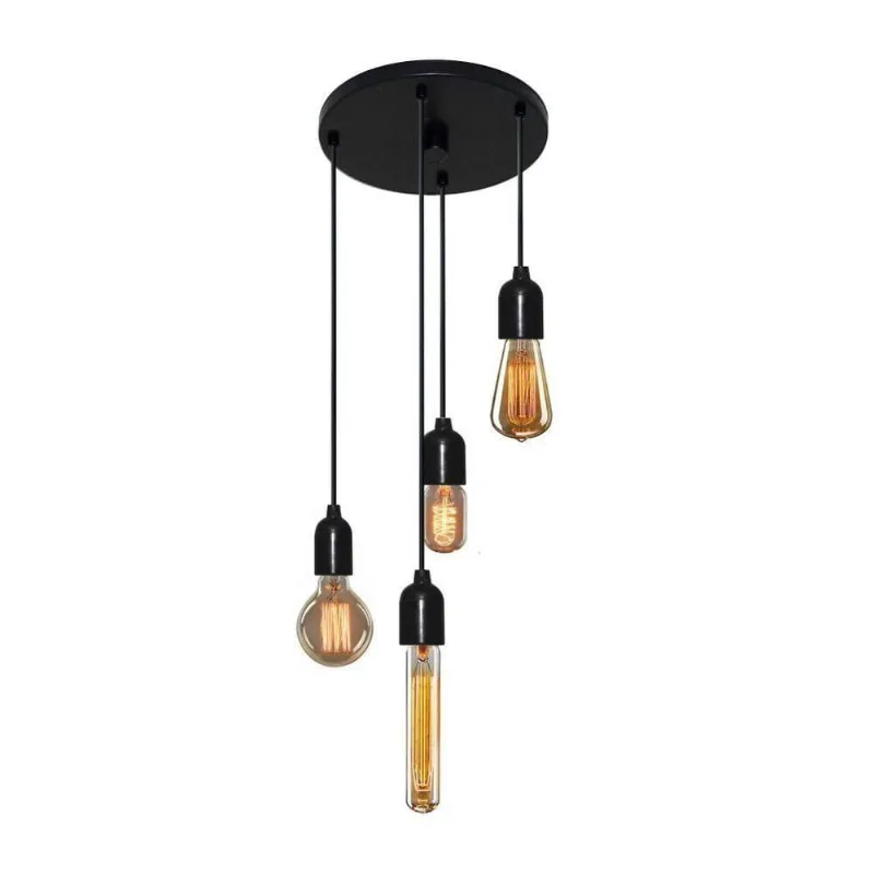 Pendente Sala De Estar Retro Preto Mj-4162-4 Suporte Para Lâmpada - Não Inclusa - Bivolt - Vivare Brasil Iluminação