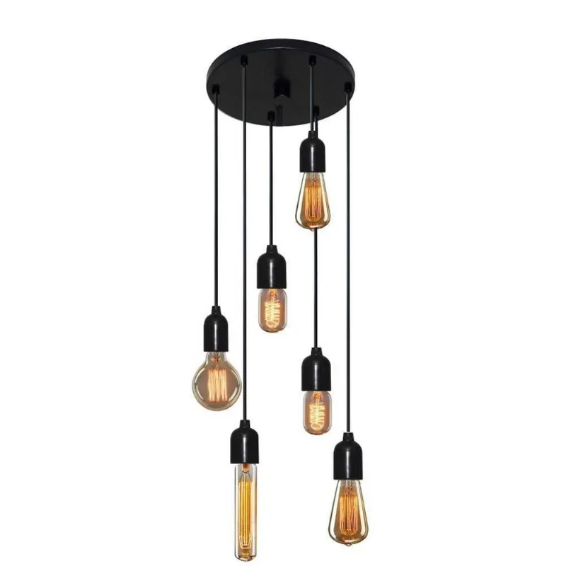 Pendente Quarto Retro Preto Mj-4162-6 - Bivolt - Vivare Brasil Iluminação