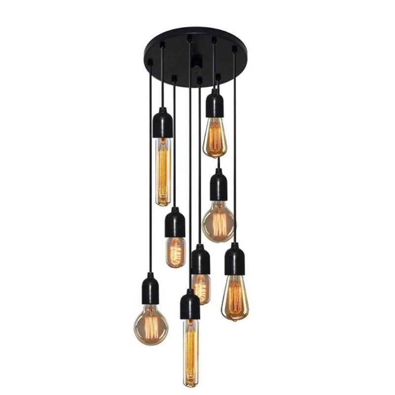 Pendente Sala De Estar Retro Preto Mj-4162-8 Suporte Para Lâmpada - Não Inclusa - Bivolt - Vivare Brasil Iluminação