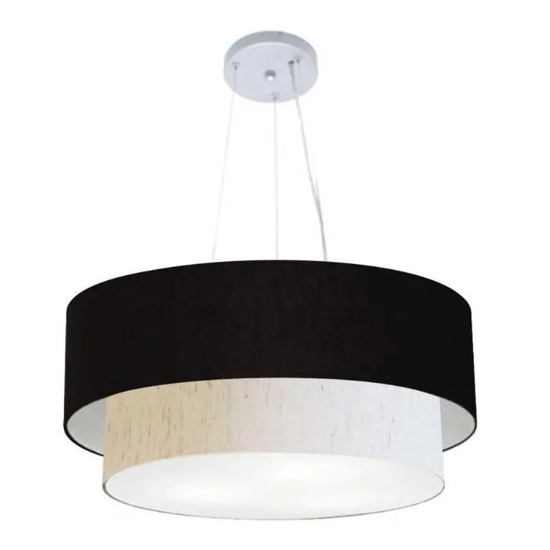 Pendente Cilíndrico Preto E Linho Bege Mj-4179