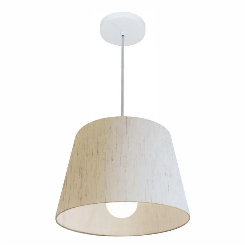 Pendente Cone Linho Bege Mj-4240 Para Mesa De Jantar E Estar