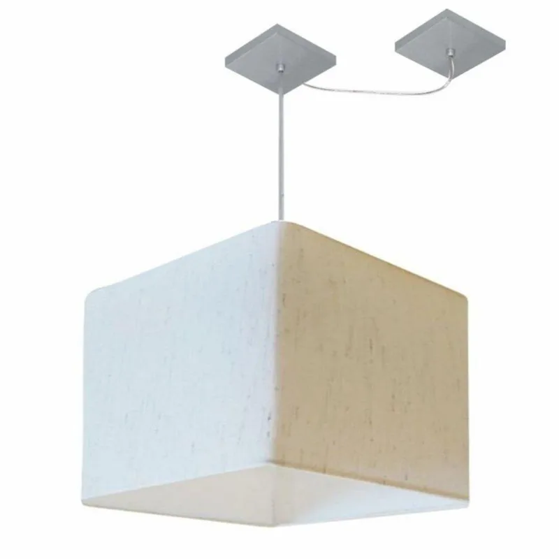 Pendente Quadrado Com Desvio Linho Bege Mj-4268 - Vivare Brasil Iluminação