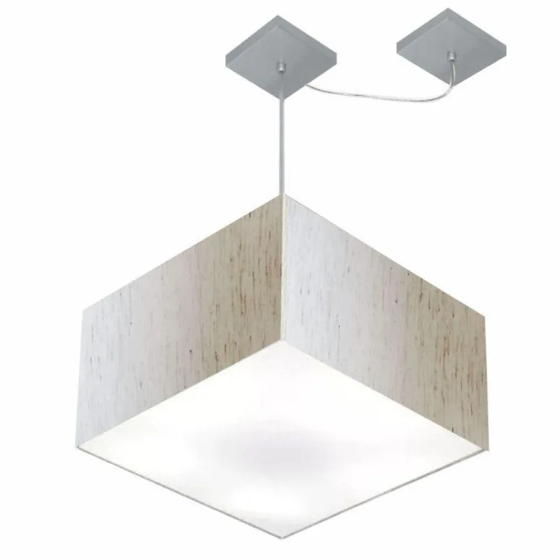 Pendente Quadrado Com Desvio Linho Bege Mj-4271 - Vivare Brasil Iluminação
