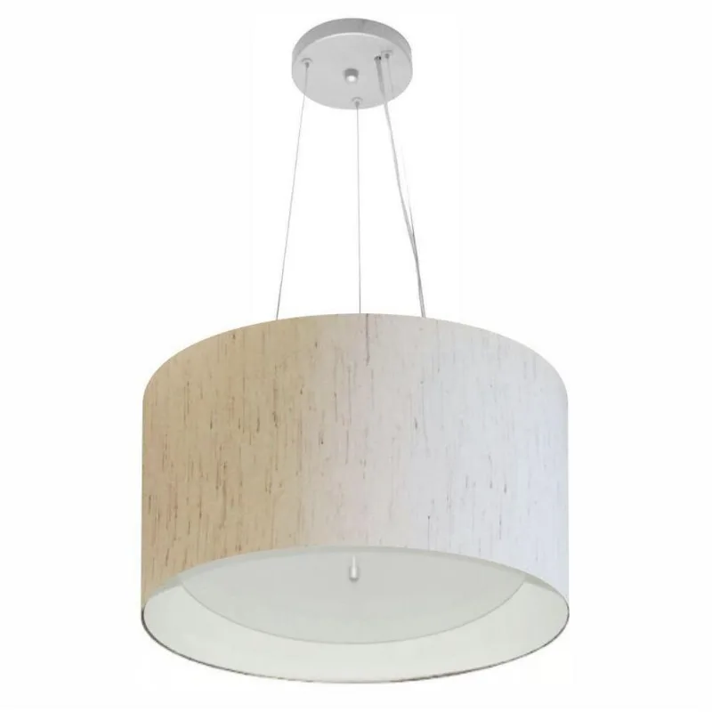 Pendente Cilíndrico Linho Bege E Branco Mj-4319
