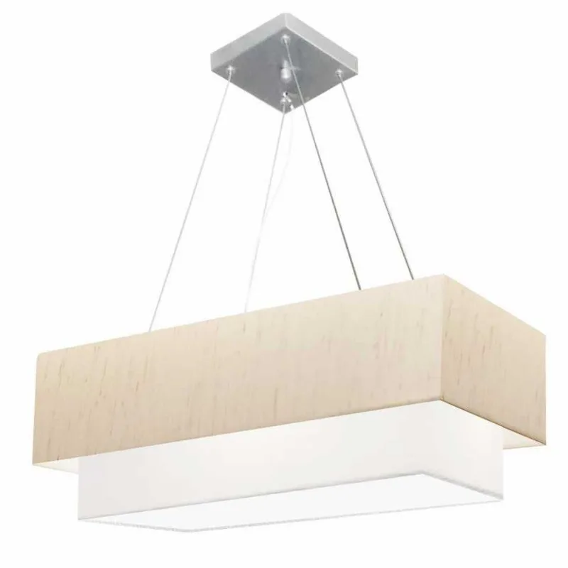 Pendente Retangular Linho Bege E Branco Mj-4321 - Vivare Brasil Iluminação