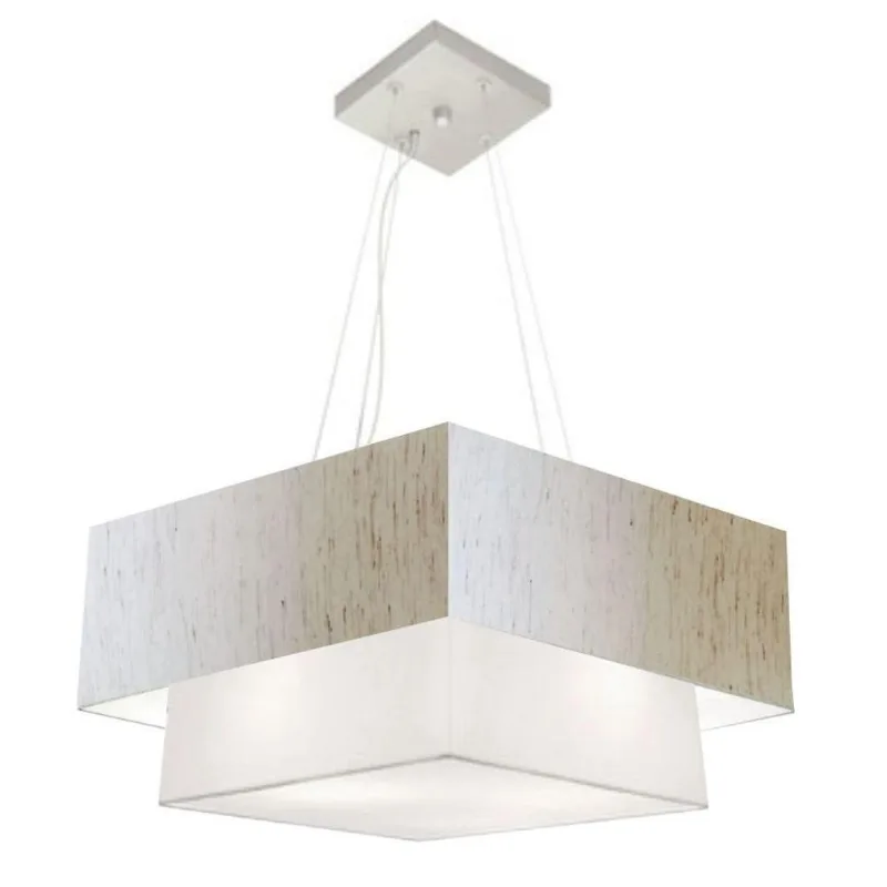 Pendente Quadrado Linho Bege E Branco Mj-4344 - Vivare Brasil Iluminação