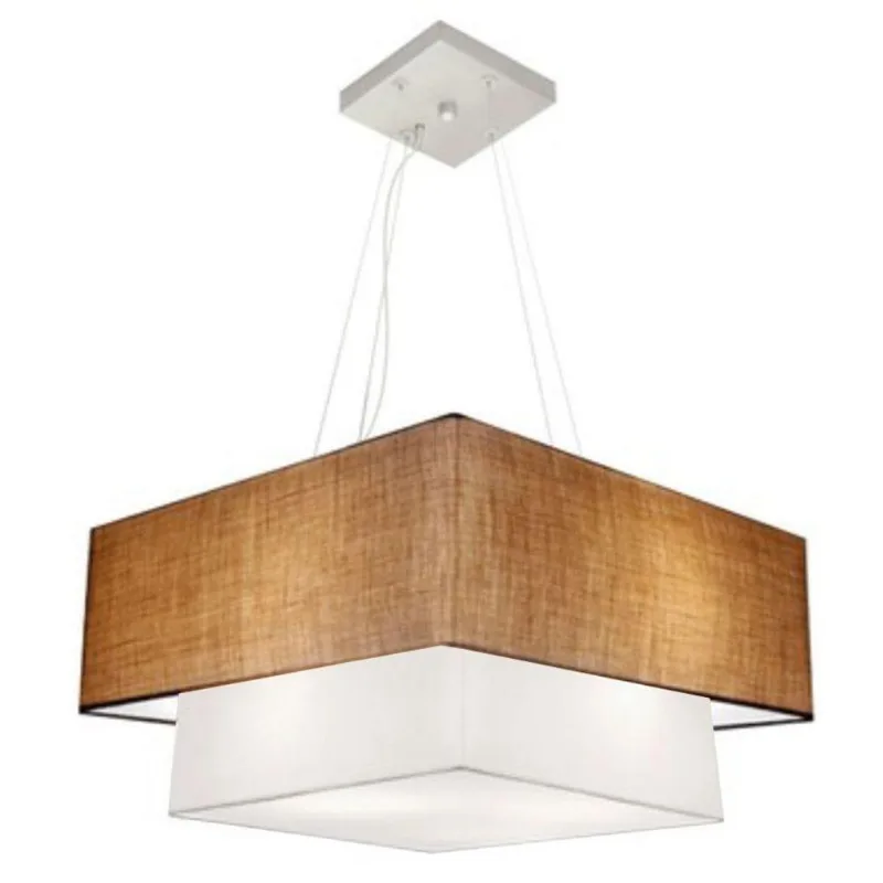Pendente Quadrado Palha E Branco Mj-4344 - Vivare Brasil Iluminação