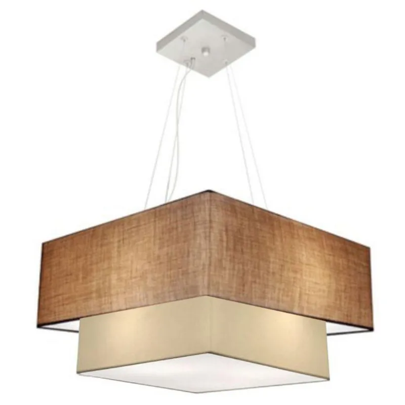 Pendente Quadrado Palha E Bege Mj-4345 - Vivare Brasil Iluminação