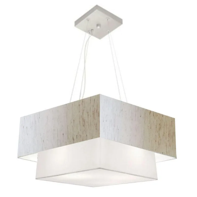 Pendente Quadrado Linho Bege E Branco Mj-4347 - Vivare Brasil Iluminação