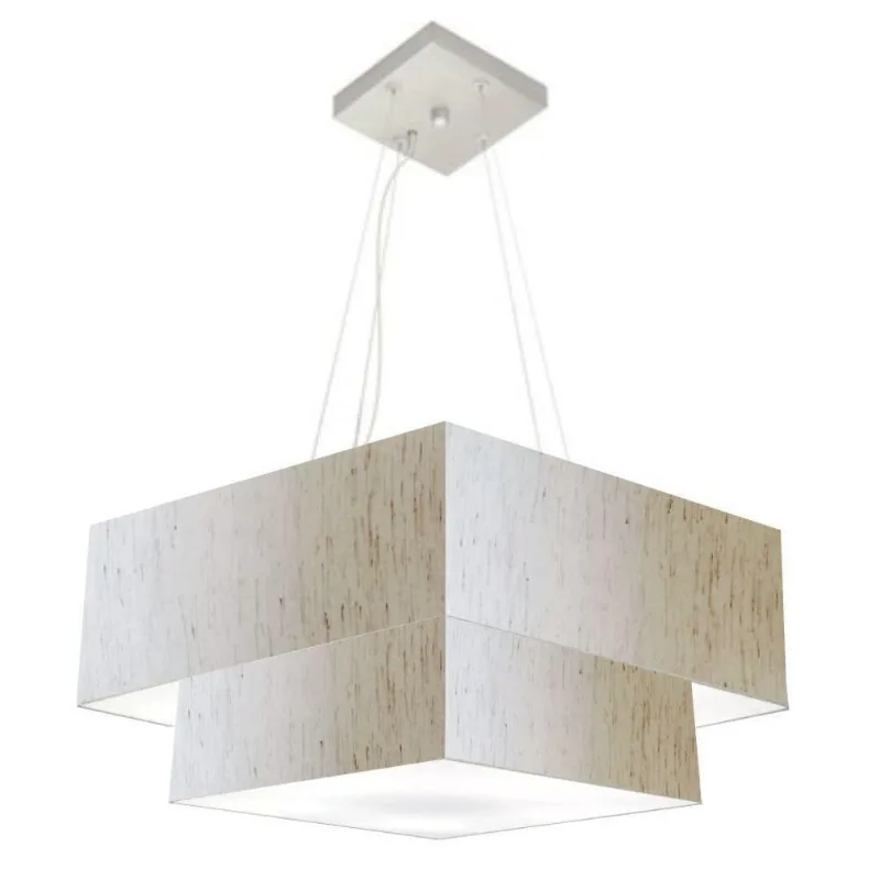 Pendente Quadrado Linho Bege Mj-4347 - Vivare Brasil Iluminação