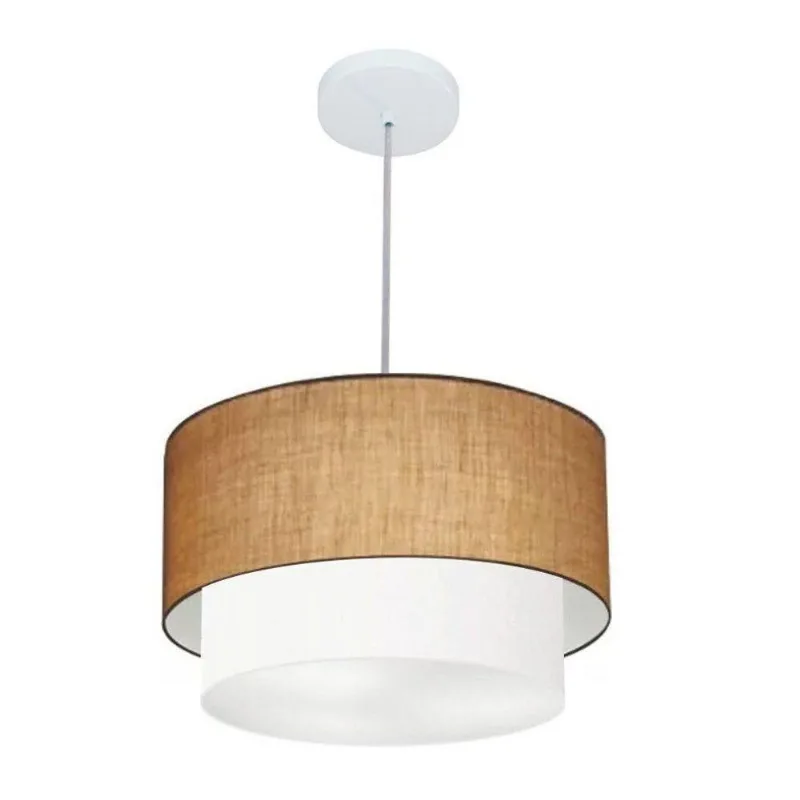 Pendente Cilíndrico Palha E Branco Mj-4350