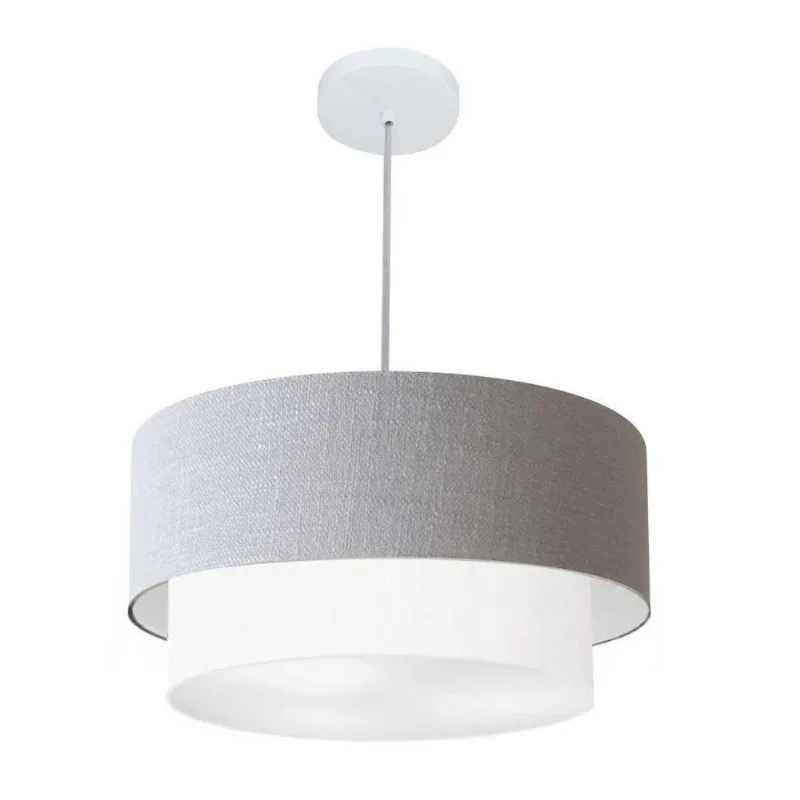Pendente Cilíndrico Rustico Cinza E Branco Mj-4351 Para Mesa De Jantar