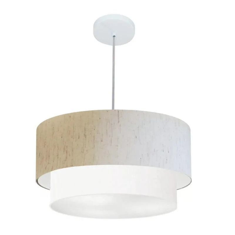 Pendente Cilíndrico Linho Bege E Branco Mj-4351