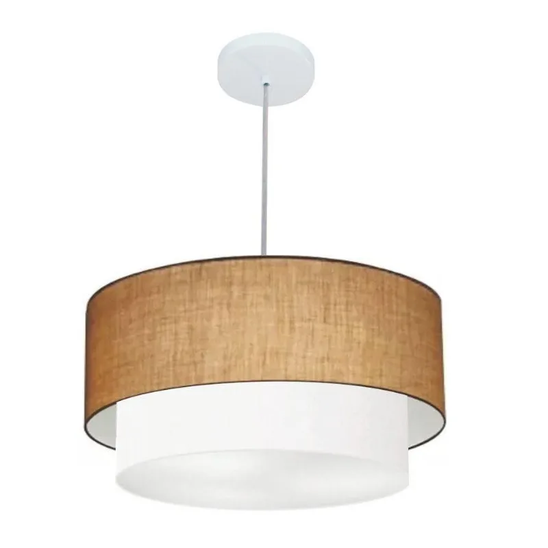Pendente Cilíndrico Palha E Branco Mj-4351