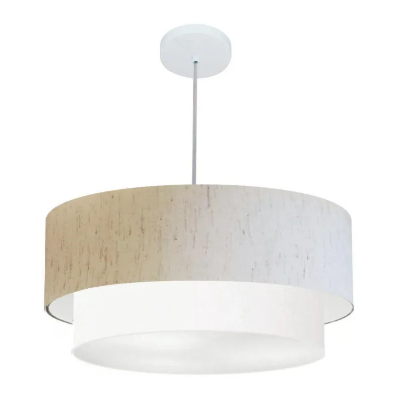 Pendente Cilíndrico Linho Bege E Branco Mj-4352