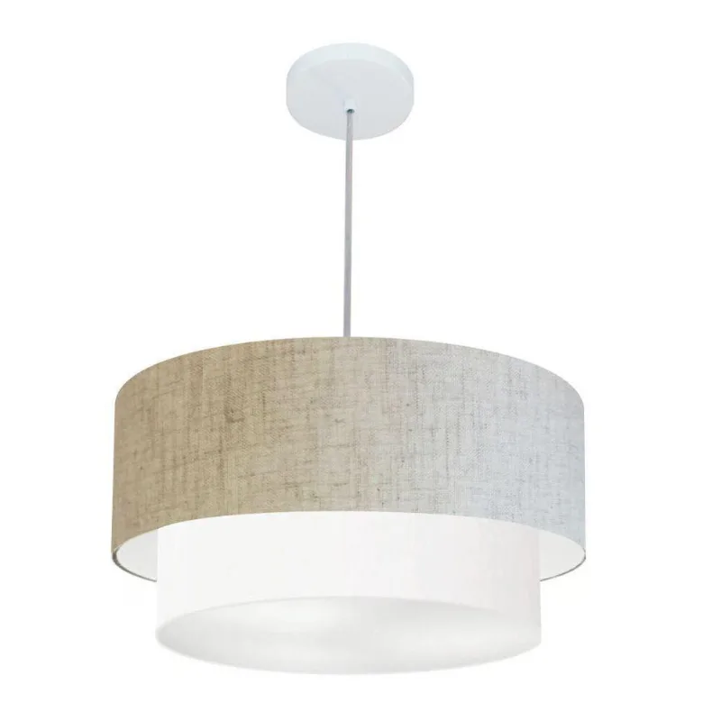 Pendente Cilíndrico Rustico Bege E Branco Mj-4355