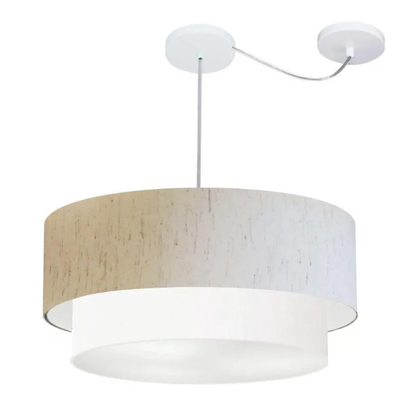 Pendente Cilíndrico Com Desvio Linho Bege E Branco Mj-4362